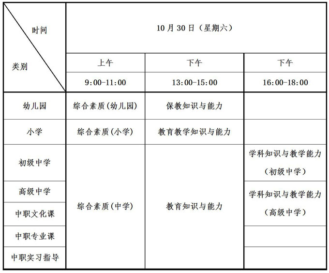 四川教师资格证考试时间安排!