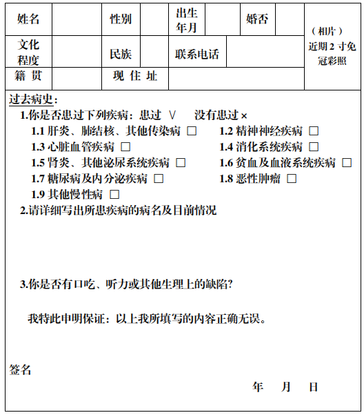 四川省教师资格申请人员体格检查表